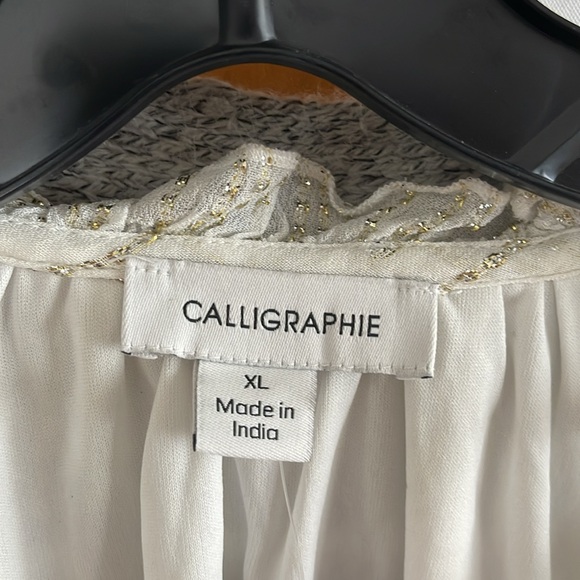 Calligraphie XL Sheer Blouse Women Top White Gold - Picture 2 of 12